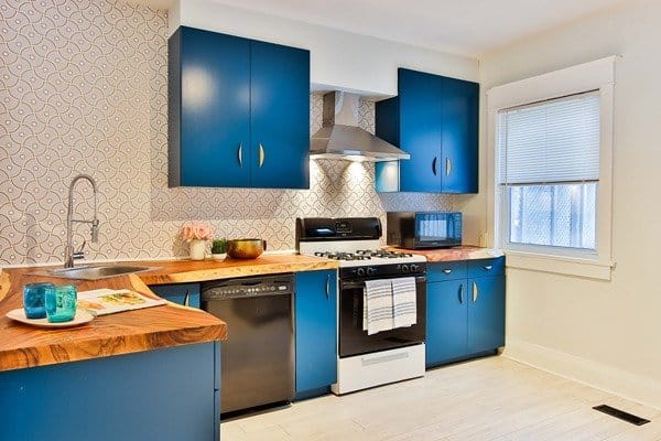 Blue cabinets in a remodeled kitchen in LA